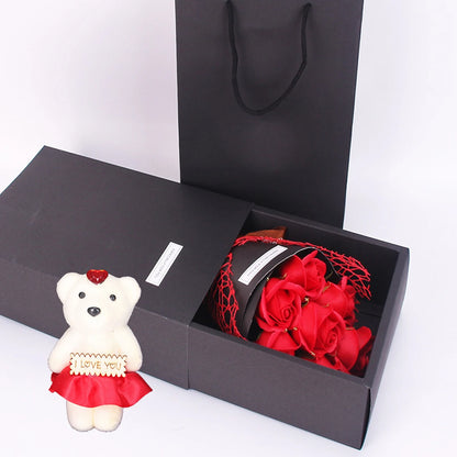 7 Rose Soap Bouquet Little Bear Gift Box